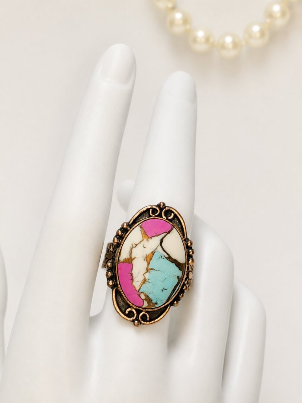 Cotton Candy Turquoise Adjustable Statement Ring R-1 - Picture 2 of 8